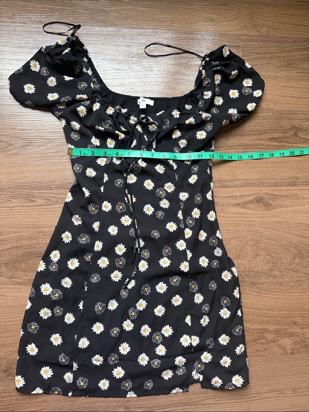 BP Y2k inspired Black Daisy Print Puff-Sleeve Mini Dress XS